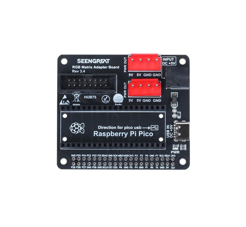 XICOOLEE RGB Matrix Adapter Board Converter for Raspberry Pi Motherboards and for Raspberry Pi Pico 1 HUB75 Interface 2 Power Input Connectors Type-C 5V/4A and DC-044 5V/8A - Image 2