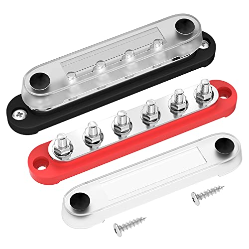 DAIERTEK Marine Bus Bar 12V 6 x 1/4" (M6) Terminal Studs 12 Volt Bus Bar Power Distribution Block with Cover Max 300V AC 48V DC Positive & Negative Battery Terminal Block for Automotive Car Boat - Image 1