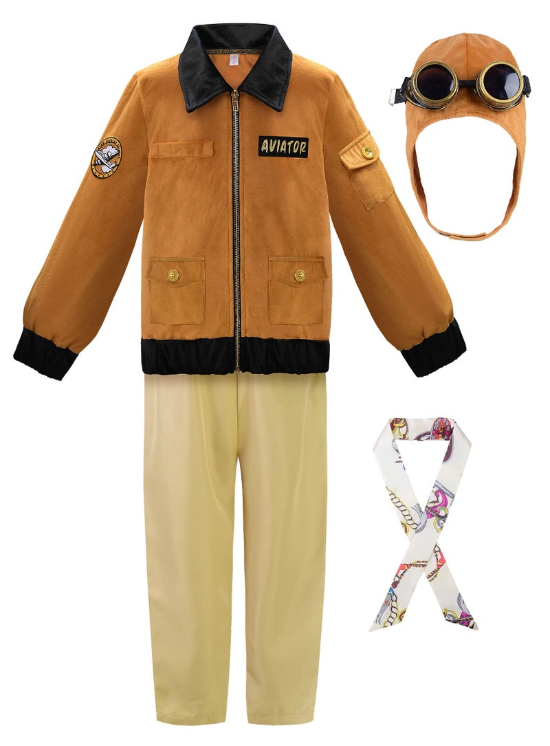 ReliBeauty Earhart Historical Costume Kids Aviator Costume for Girls with Hats Glasses and ScarvesYellow 130 - Image 3