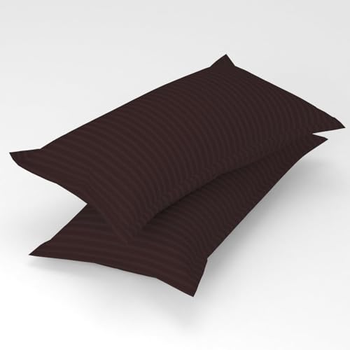 Blue Strip 220 TC Glace Cotton Satin Stripes Plain King Size Bedsheet for Double Bed with Two Pillow Covers for Home/Hotels/Guest House,Size-90x90 Inches(Flat) (Coffee) - Image 4