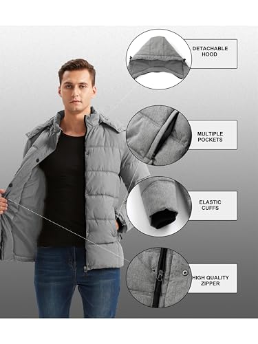 GGleaf Men's Hooded Winter Coat Warm Puffer Jacket Thicken Quilted Jacket Large Grey Heather - Image 3