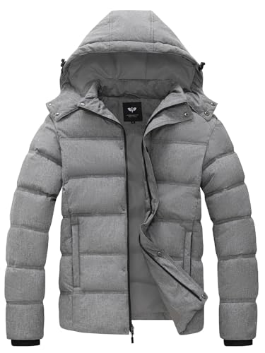 GGleaf Men's Hooded Winter Coat Warm Puffer Jacket Thicken Quilted Jacket Large Grey Heather - Image 1