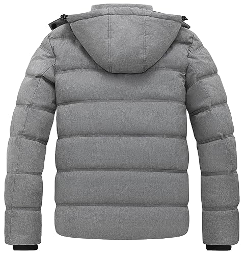 GGleaf Men's Hooded Winter Coat Warm Puffer Jacket Thicken Quilted Jacket Large Grey Heather - Image 2