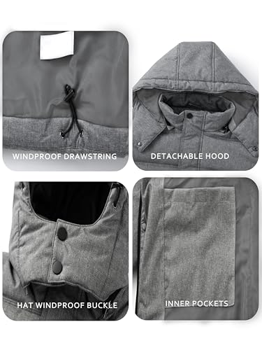 GGleaf Men's Hooded Winter Coat Warm Puffer Jacket Thicken Quilted Jacket Large Grey Heather - Image 4