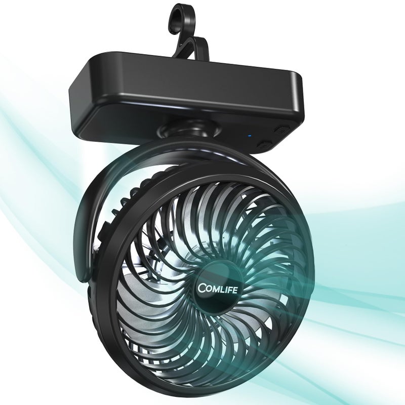 MORECORE Portable Camping Fan with LED Lantern 24HRS Running 8inch Rechargeable Tent Fan Powerful 3Speed 180 Rotate with Hook Quiet for Outdoor RV Travel Fishing Hurricane Emergency Power Outage