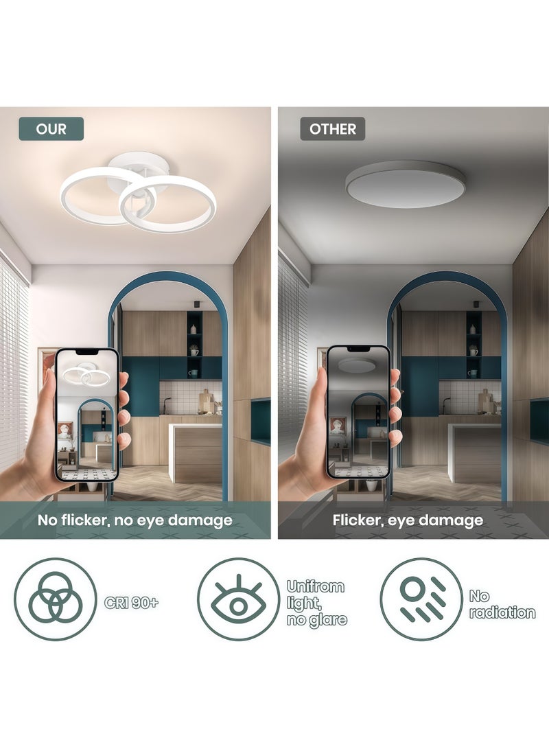 شو وو مصباح سقف LED، مصباح LED عصري موفر للطاقة، مصابيح LED للممرات، مصابيح سقف LED دائرية عصرية، قابلة للتعتيم بثلاثة ألوان، 4500 كلفن، مصابيح سقف قريبة من السقف للممرات وغرف النوم والحمامات والمطابخ والشرفات والممرات (أبيض) - Image 3
