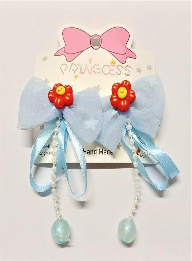QUILBOOL Stylish Beads Hanging Bow Hair Clips for Kids - Set of 2 Sparkly Hair Pins for Girls Party & Special Occasions - Image 3
