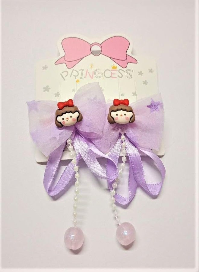 QUILBOOL Stylish Beads Hanging Bow Hair Clips for Kids - Set of 2 Sparkly Hair Pins for Girls Party & Special Occasions - Image 1