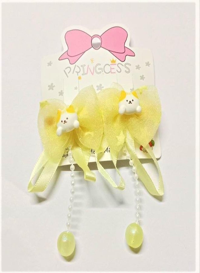 QUILBOOL Stylish Beads Hanging Bow Hair Clips for Kids - Set of 2 Sparkly Hair Pins for Girls Party & Special Occasions - Image 4