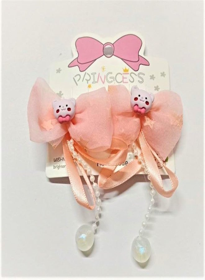 QUILBOOL Stylish Beads Hanging Bow Hair Clips for Kids - Set of 2 Sparkly Hair Pins for Girls Party & Special Occasions - Image 2