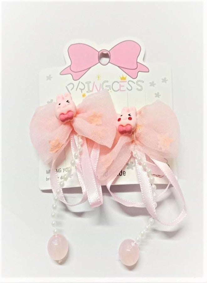 QUILBOOL Stylish Beads Hanging Bow Hair Clips for Kids - Set of 2 Sparkly Hair Pins for Girls Party & Special Occasions - Image 5