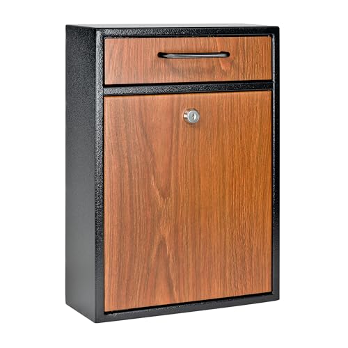 Mail Boss 7427 High Security Steel Wall-Mounted Locking Mailbox, (Office Drop, Comment, Letter, Deposit Box), Black with Wood Grain Powder Coat - Image 3