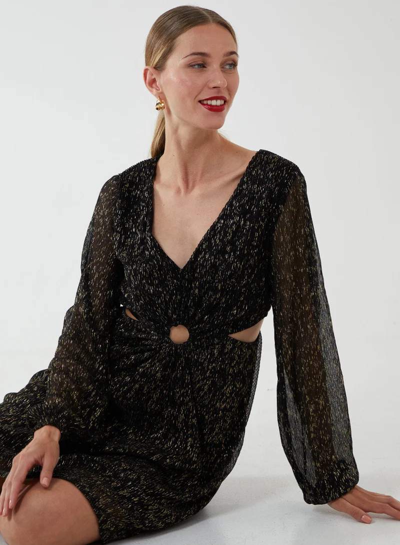 Blue Vanilla V-Neck Long Sleeve Lurex Dress