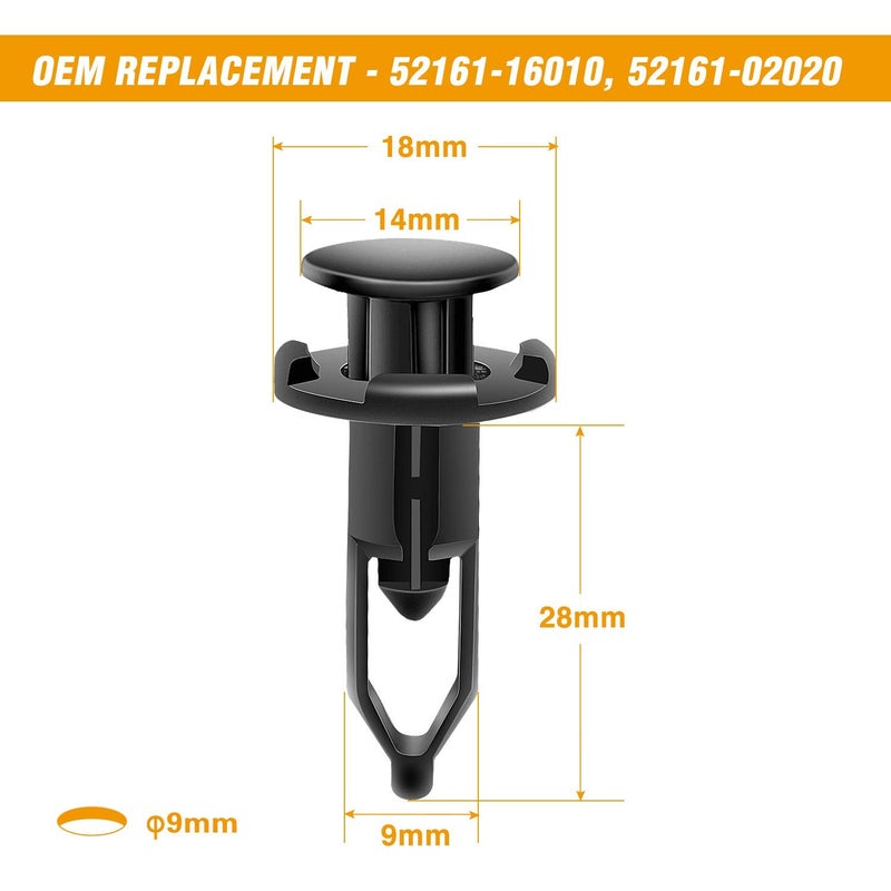 GOOACC 100PCS 6.5mm 7mm 9mm متوافق مع تويوتا مثبت من نوع الدفع 90467-10183، مثبت غطاء المحرك من نوع الدفع لسيارات لكزس وتويوتا 90467-07201، لمثبت تويوتا 52161-02020 مع أداة إزالة إضافية - Image 4