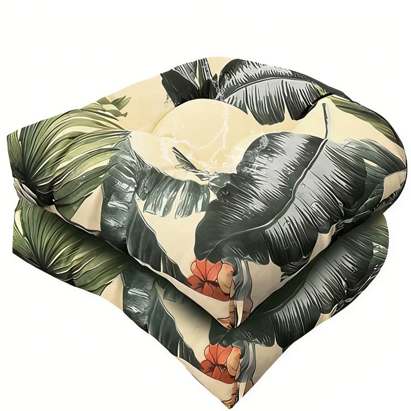 TESICA 18" x 18" Outdoor Indoor Rocking Chair Cushion Replacement Cushions Floral Seat Pads Patio Chair Seat Pads for Porch, Garden White Green, Set of 2 - Image 1