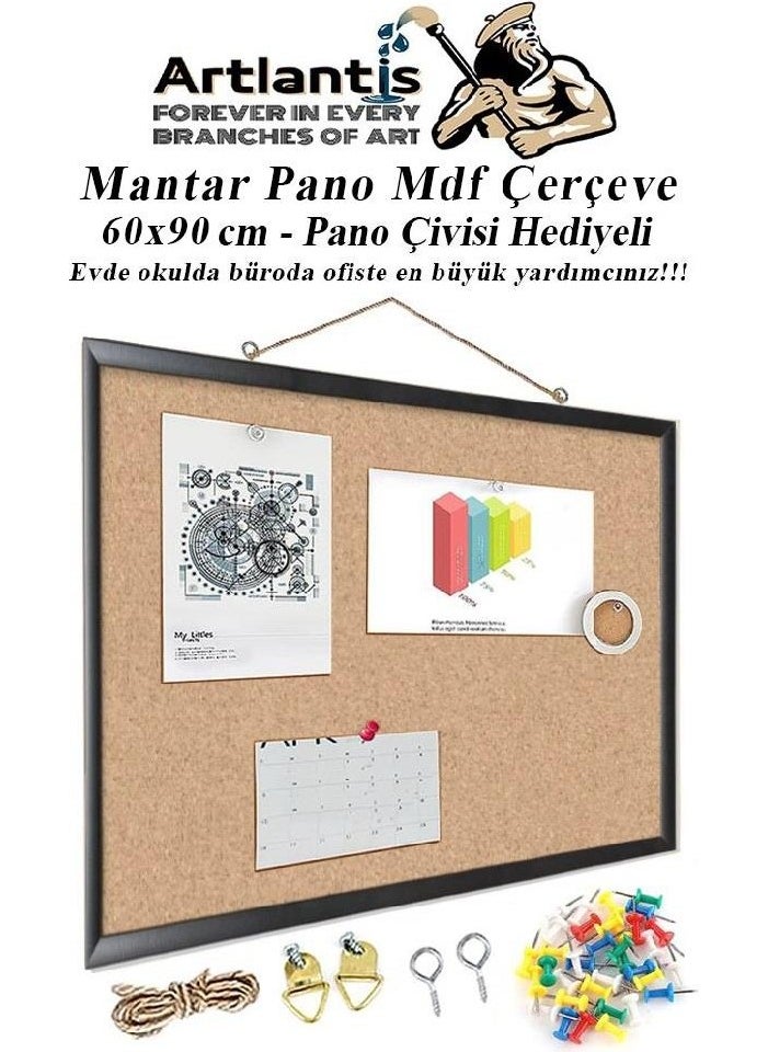 Artlantis Cork Board MDF Frame 60X90 cm 1 Piece Map Nail Gift Wall Mounted Cork Frame At Home School Office Office  - Image 1