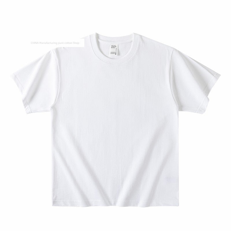 Fell in love with the color tone at first sight! Tree rose red 300g heavy cotton short-sleeved T-shirt for men and women solid color loose basic top - Image 2