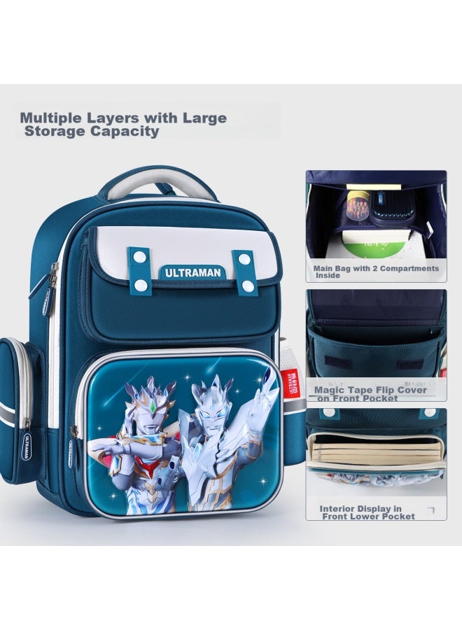 Ultraman Elementary School Backpack For Boys Grades 1-4, Lightweight Spine Protection, Antibacterial Children's Backpack For Boys, Pea Blue - Image 2