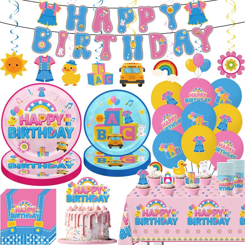 LANFUBEISI 112pcs English Teacher Birthday Decorations Tableware Set Include Banner,Hanging Swirls, Waterproof Tablecloth,Latex Balloons,Paper Plates of 2 Size,Cake Topper, Napkins and Paper Cups - Image 1