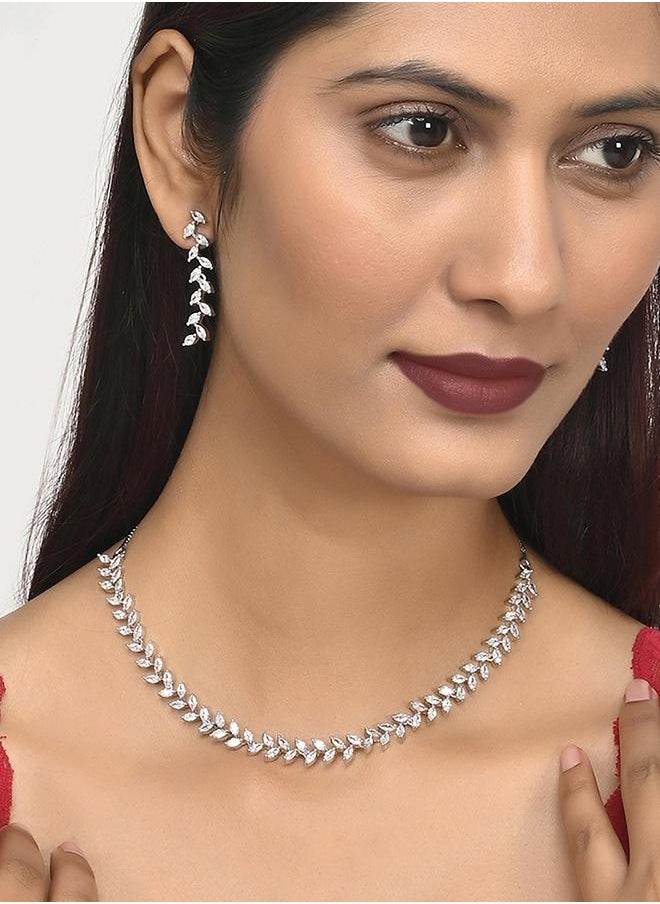 VOYLLA Marquise Cut CZ Adorned Brass Silver Plated Jewellery Set  - Image 5