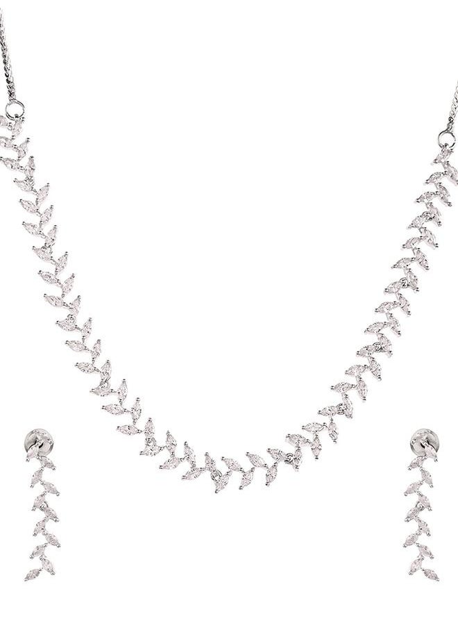 VOYLLA Marquise Cut CZ Adorned Brass Silver Plated Jewellery Set  - Image 2