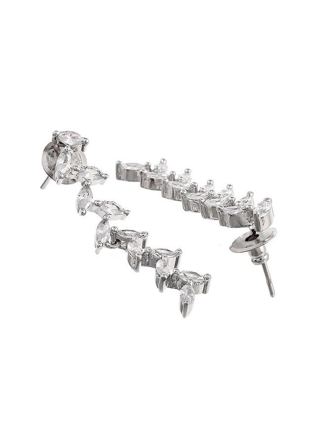 VOYLLA Marquise Cut CZ Adorned Brass Silver Plated Jewellery Set  - Image 4