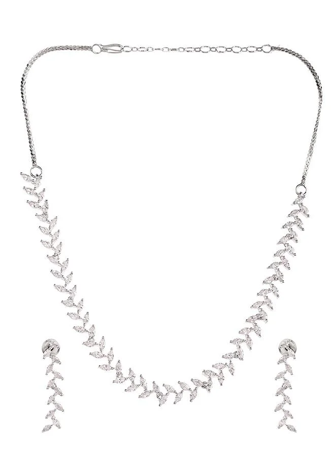 فويلا Marquise Cut CZ Adorned Brass Silver Plated Jewellery Set