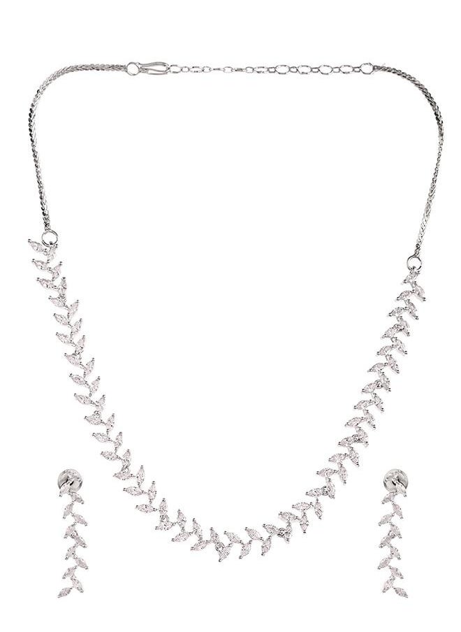VOYLLA Marquise Cut CZ Adorned Brass Silver Plated Jewellery Set  - Image 3