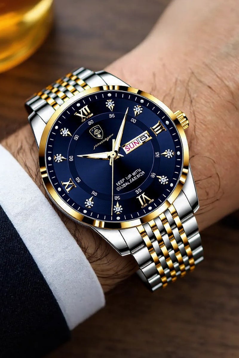 POEDAGAR Man Watch Stainless Stain Business Quartz Watches Waterproof Luminous Week Date Men's Wristwach -42mm - Image 2