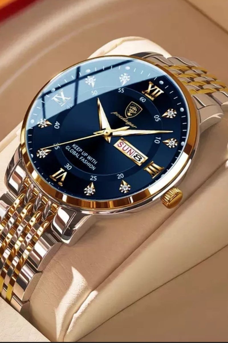 POEDAGAR Man Watch Stainless Stain Business Quartz Watches Waterproof Luminous Week Date Men's Wristwach -42mm - Image 1