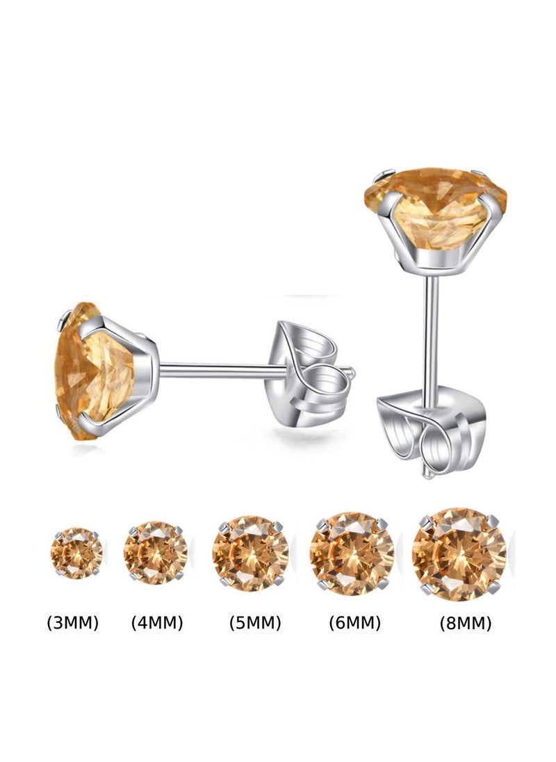 Soko Mesh 5 Pairs Hypoallergenic Stud Earrings Set, 316L Stainless Steel Cubic Zirconia Earrings, Durable CZ Earrings for Sensitive Ears, 3-8mm Steel Color, Non-Tarnish Jewelry  - Image 1