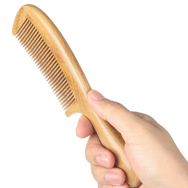Onedor Handmade 100% Natural Green Sandalwood Hair Combs - Anti-Static Sandalwood Scent Natural Hair Detangler Wooden Comb (Fine Tooth) - Image 2