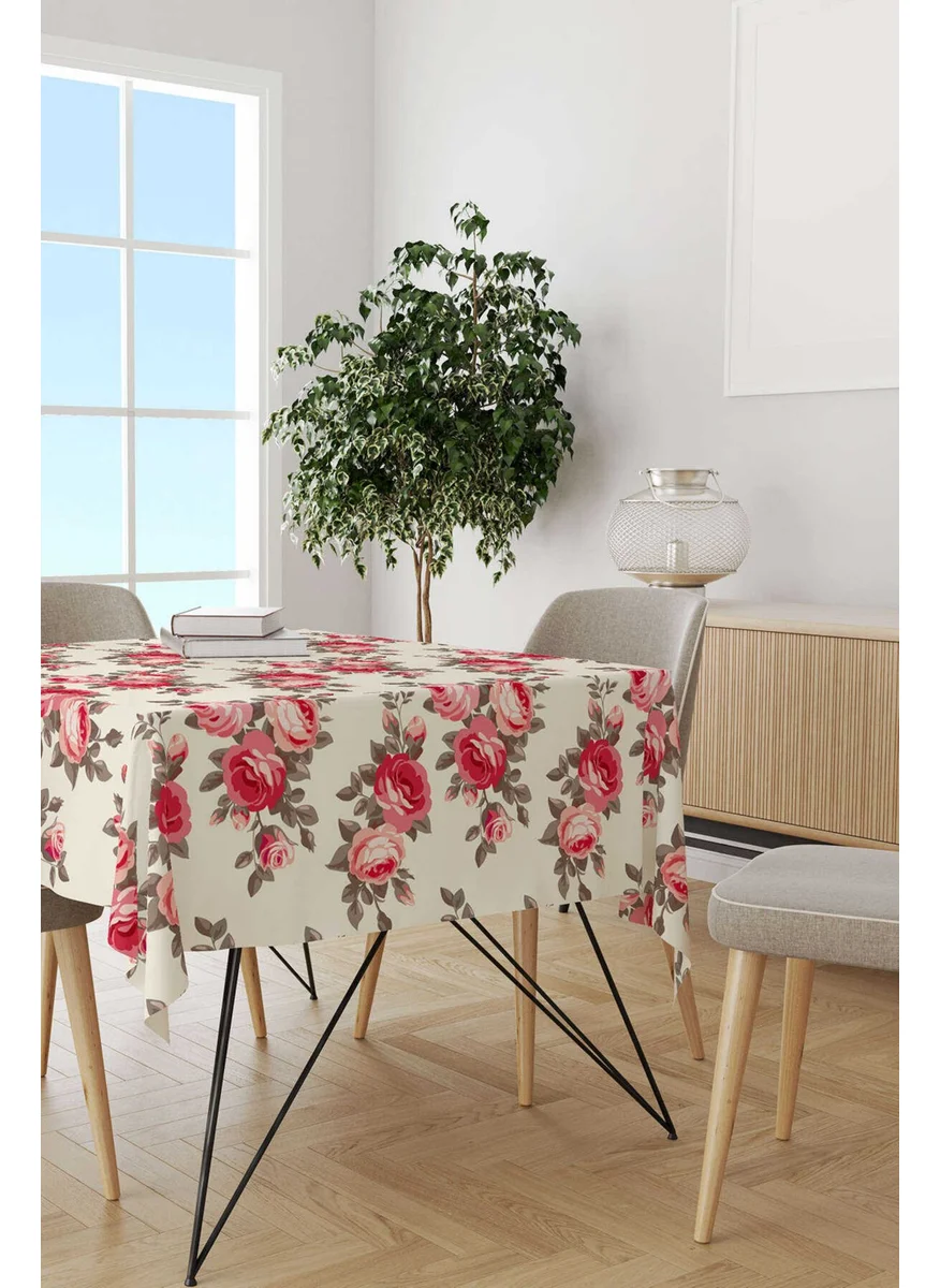 Cango Home Pink Beige Floral Tablecloth CGH201-MS