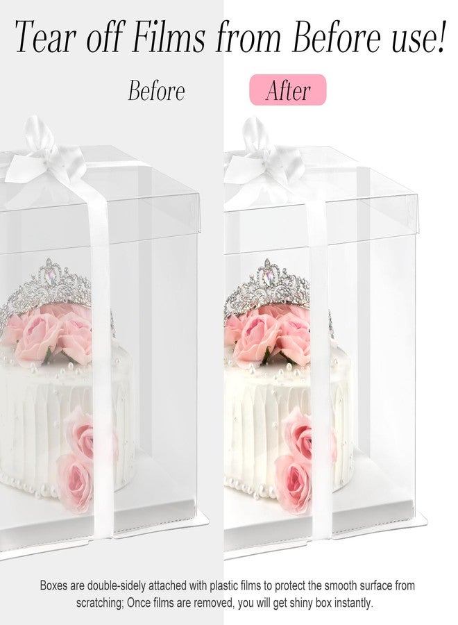 Ocmoiy 8x8x9Inch Clear Cake Box, 5 Pcs Cake Boxes with Ribbon Suitable for Packaging 6 Inch Cake, Disposable Cake Holder Carrier for Wedding, Birthday, Party - Image 4