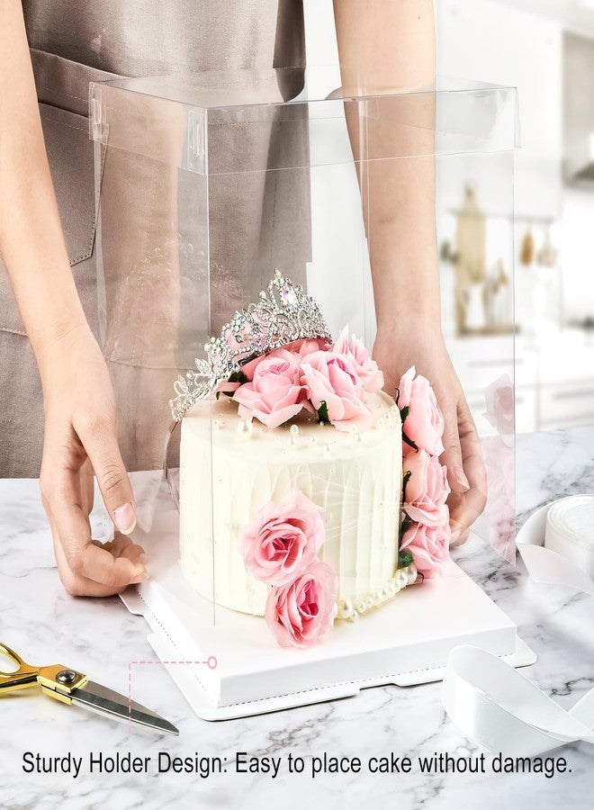 Ocmoiy 8x8x9Inch Clear Cake Box, 5 Pcs Cake Boxes with Ribbon Suitable for Packaging 6 Inch Cake, Disposable Cake Holder Carrier for Wedding, Birthday, Party - Image 5