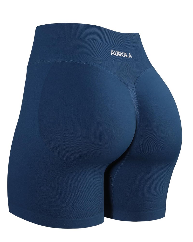 AUROLA Influence Collection Workout Shorts for Women,No Roll Up New Scrunch SeamlessGym Short-5.5" Inseam, Ensign Blue, M - Image 1