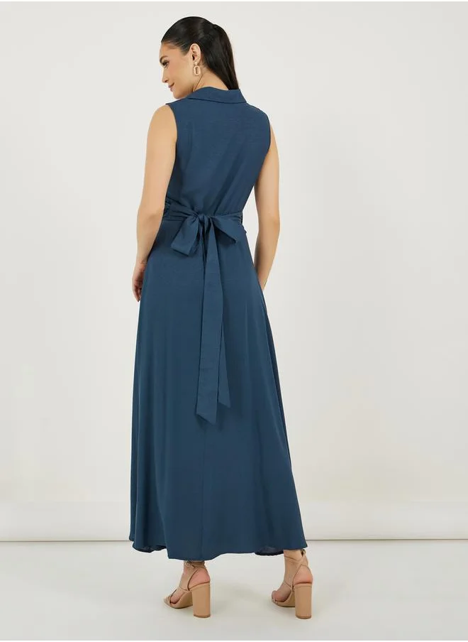 Styli Sleeveless Wrap Maxi Dress with Tie-Up Detail