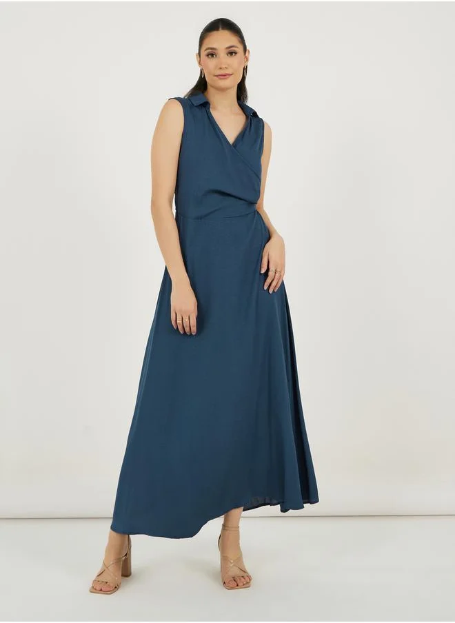 Styli Sleeveless Wrap Maxi Dress with Tie-Up Detail