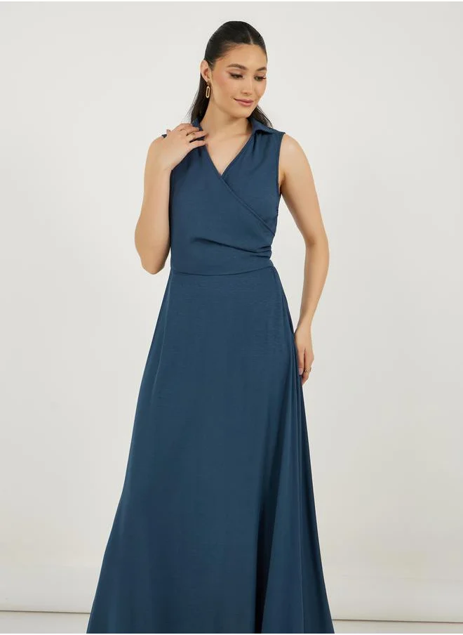 Styli Sleeveless Wrap Maxi Dress with Tie-Up Detail