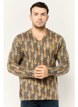 Men V Neck Embroidered Sweater, Multicolor