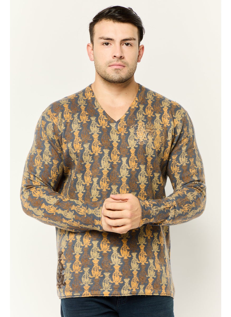 CHRISTIAN AUDIGIER Men V Neck Embroidered Sweater, Multicolor  - Image 1