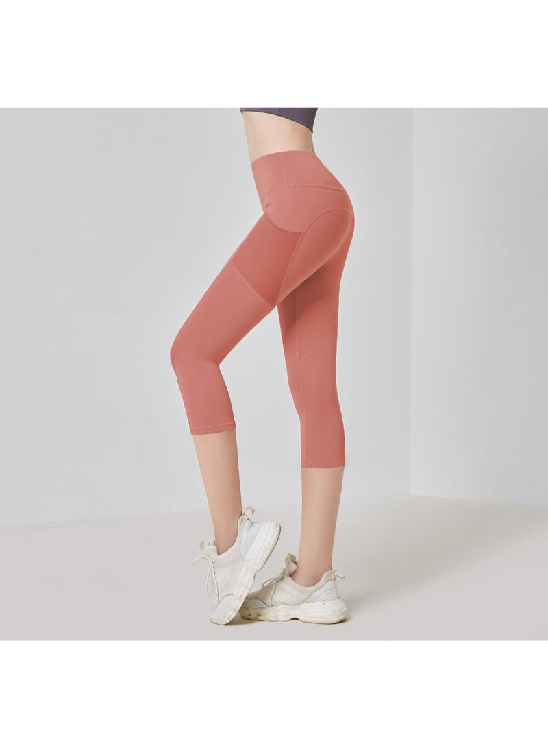 Side Pocket Seven-point Yoga Pants Women's High Waist Gym Peach Hip Lift Fitness Pants Sports Leggings - Image 1