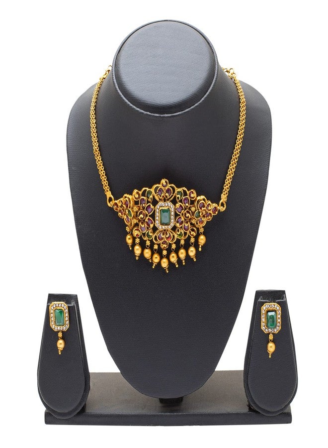 Bodha Traditional Indian Handcrafted Antique Gold Plated Traditional Kundan,CZ, Studded Choker Jewellery Necklace set With Matching Earring For Women (SJN_145_MT) - Image 5