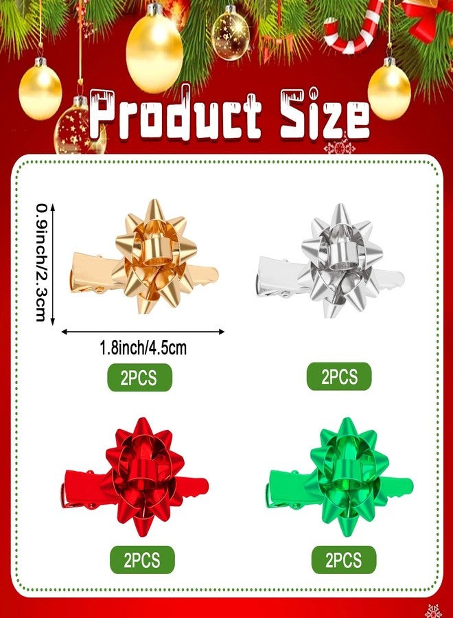 AUGSUN 8Pcs Christmas Bow Hair Clips Barrettes Xmas Hairpins Accessories for Girls Women Christmas Holiday Party Gifts(Red Green Gold Silver) - Image 3