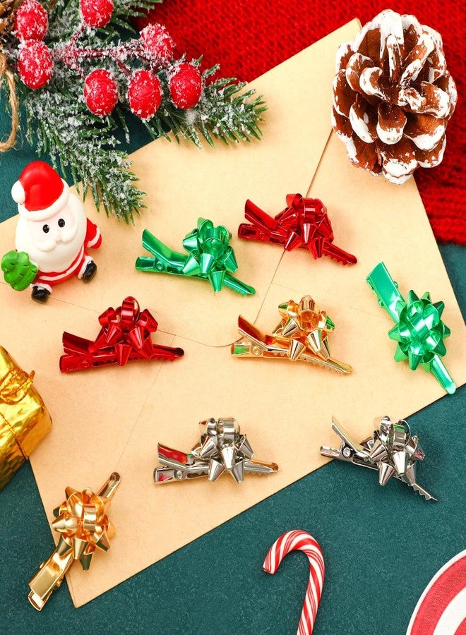 AUGSUN 8Pcs Christmas Bow Hair Clips Barrettes Xmas Hairpins Accessories for Girls Women Christmas Holiday Party Gifts(Red Green Gold Silver) - Image 2