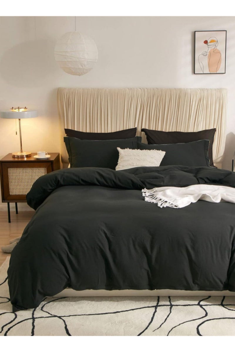 LUNA Home غطاء لحاف قطن قابل للغسل 6 قطع بحجم كينغ تصميم بسيط أسود 220x240 سم. - Image 1