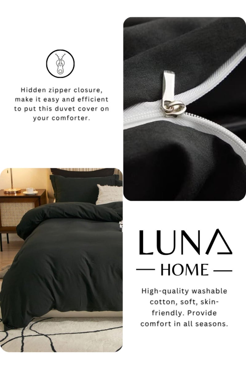 LUNA Home غطاء لحاف قطن قابل للغسل 6 قطع بحجم كينغ تصميم بسيط أسود 220x240 سم. - Image 5