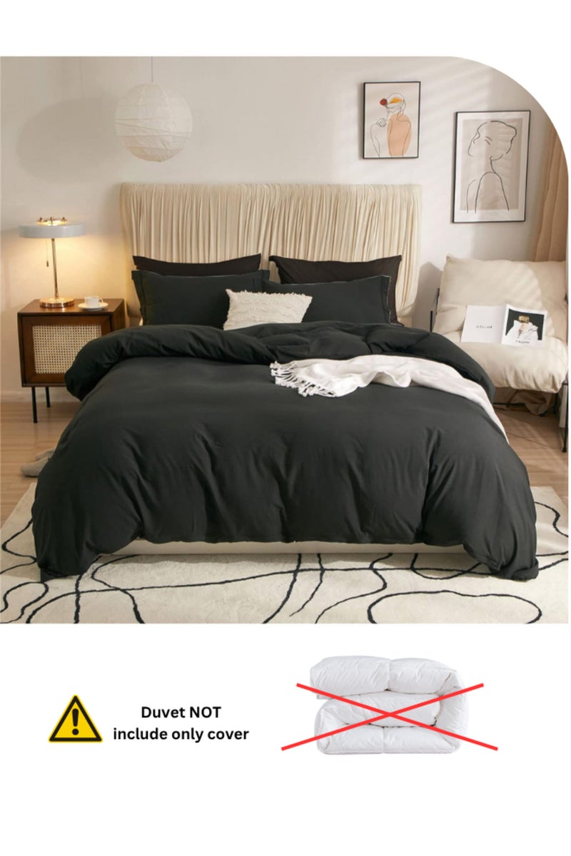 LUNA Home غطاء لحاف قطن قابل للغسل 6 قطع بحجم كينغ تصميم بسيط أسود 220x240 سم. - Image 3