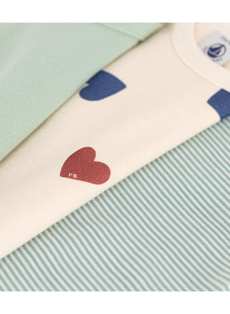 Petit Bateau Babies' long-sleeved triple heart print cotton bodysuits - 3-Pack
