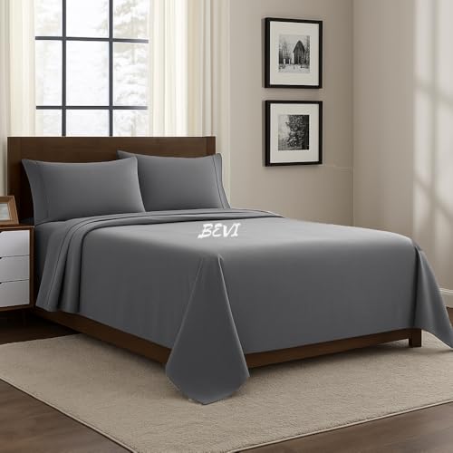 BEVI Bedsheet for King Bed 300 TC Flat Bedsheet with 2 Pillow Covers Size-(90"x95") Dark Grey - Image 1